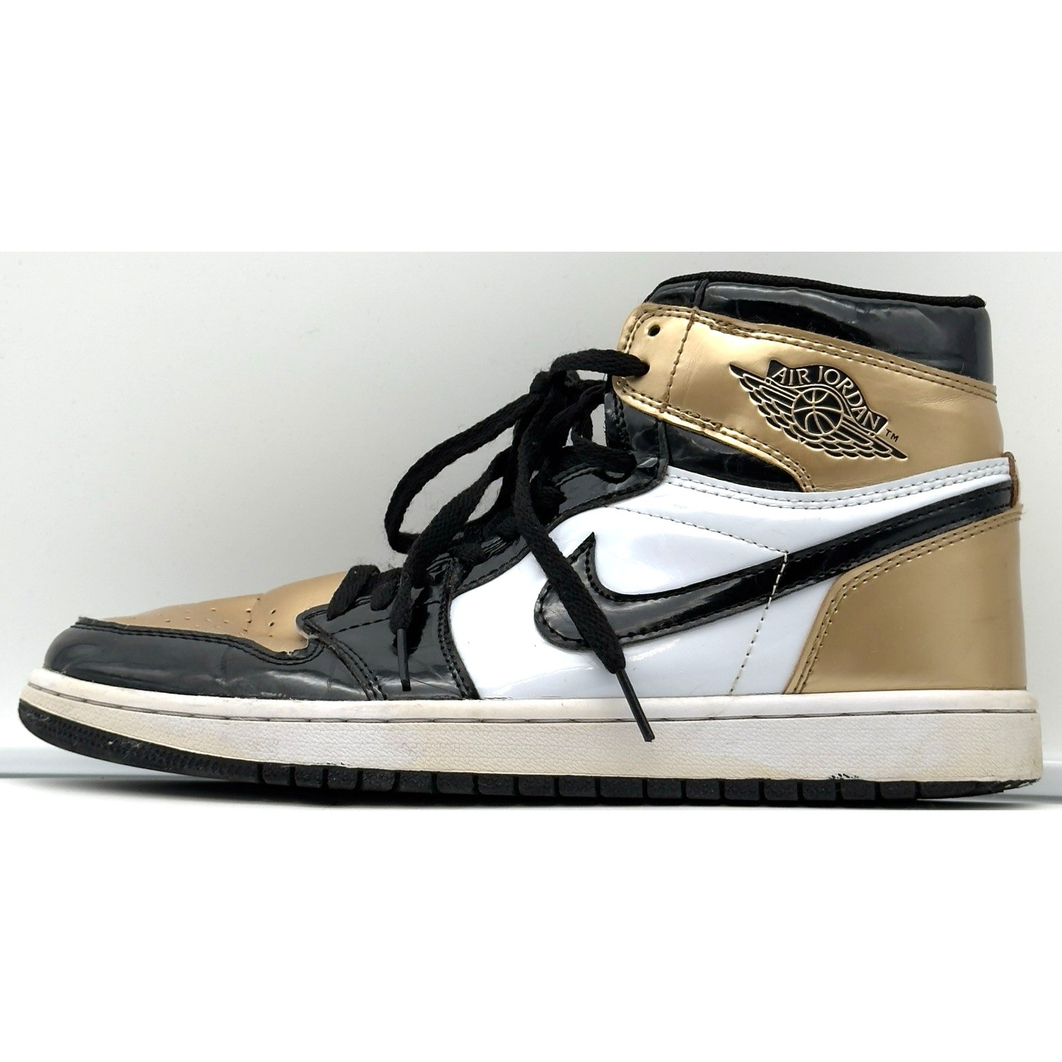 Size 8.5 Jordan 1 Retro High Nrg Gold Toe 2018 Patent Black White Mens Air